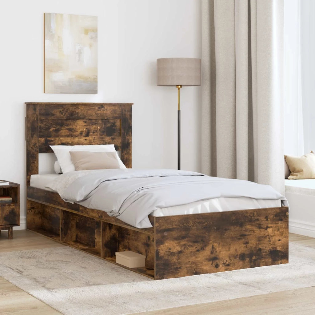 Struttura del letto Rovere fumé 100 x 200 cm Pino massello
