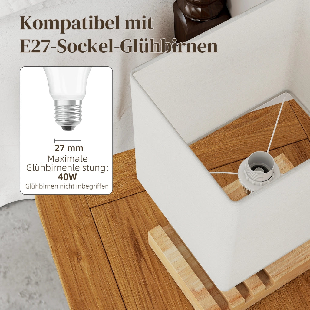 Comodino con Luci LED e USB ¨C Zephmum ¨C Bianco Legno Tessuto 40x40x50