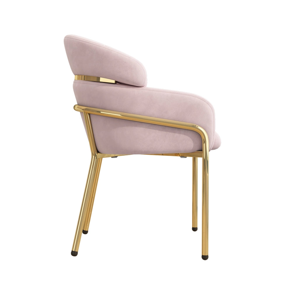Sedia da pranzo singola con schienale ergonomico in velluto; 4 gambe in metallo; per soggiorno e camera; rosa