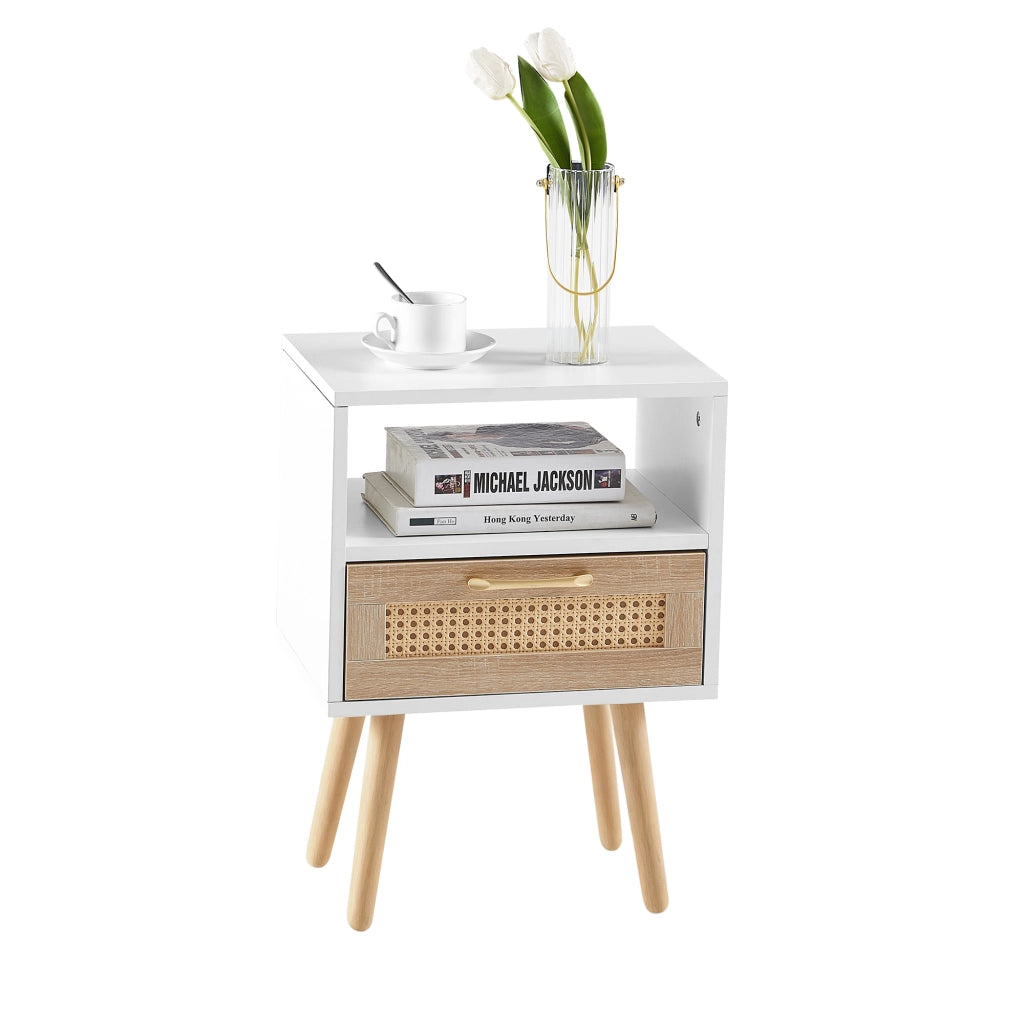 Tavolino con Cassetto e Gambe in Legno Massello ¨C MINIMAL ¨C Bianco, 40x30x55 cm