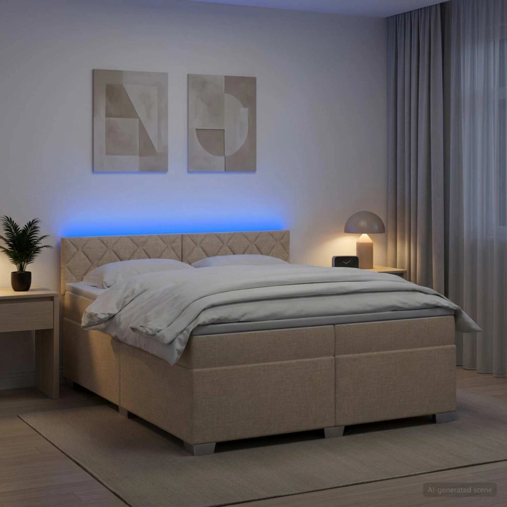Letto con Box Spring, Materasso e LED Crema 200 x 200 cm 3452034