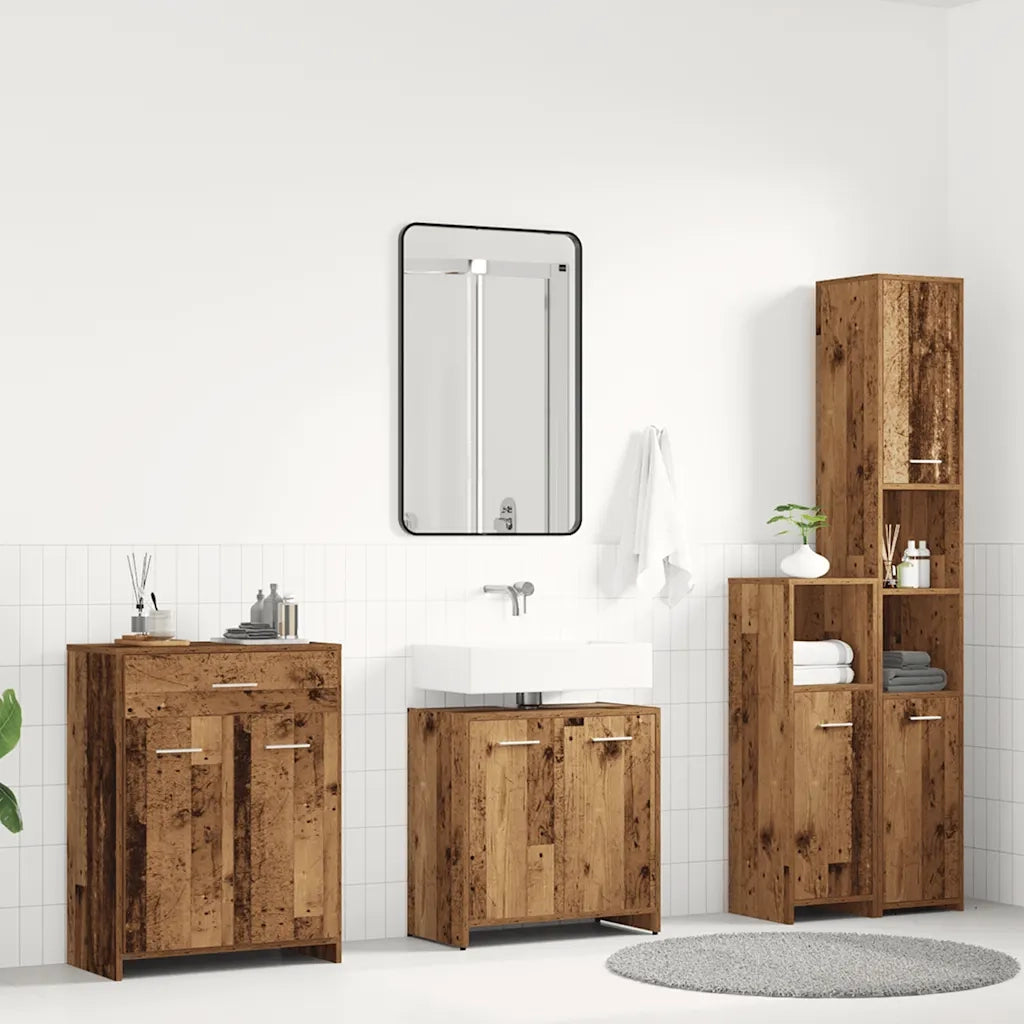 Set Mobili da Bagno | Armadio da bagno 4 pz Legno Antico in Legno Multistrato