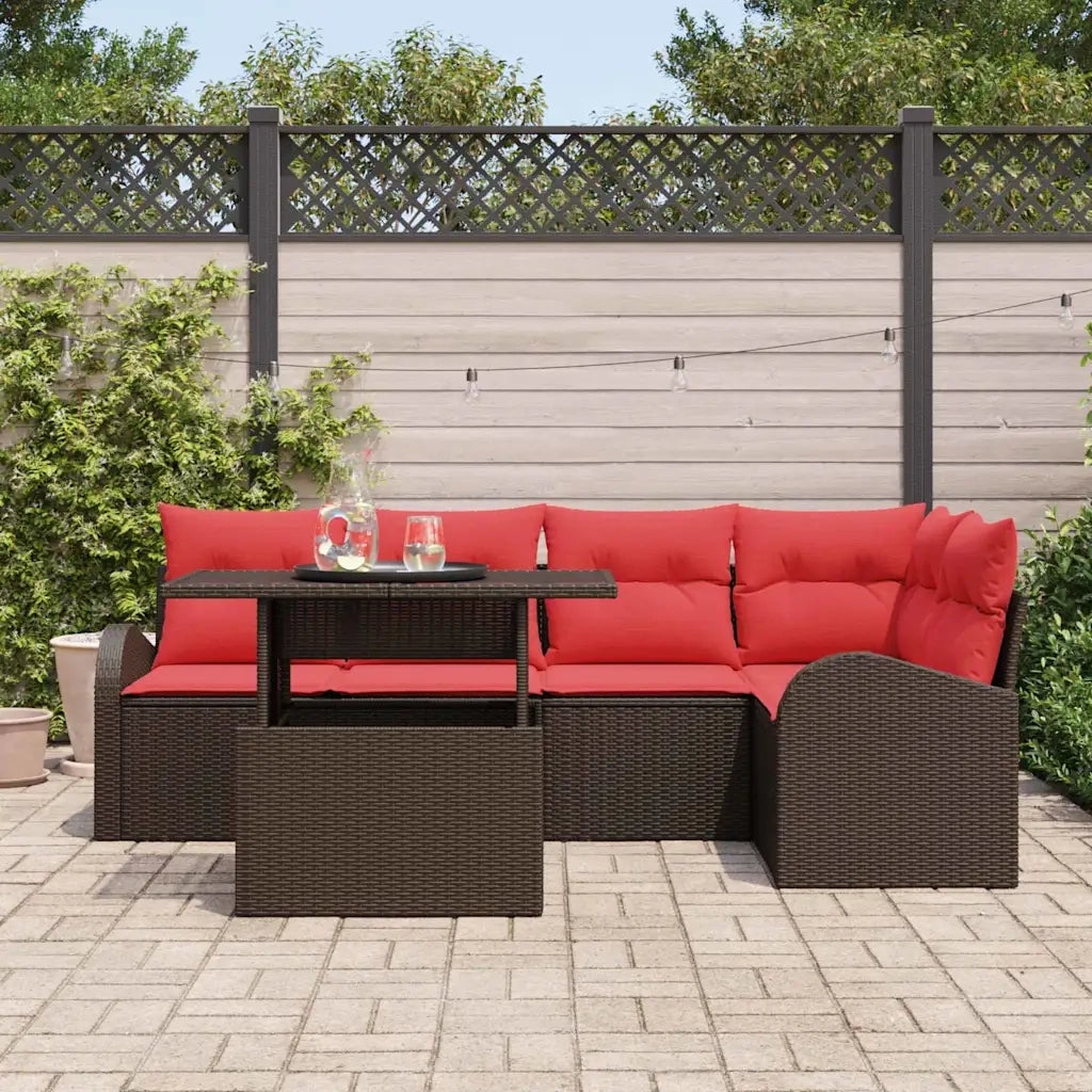 Set Divano da Giardino con cuscino 6 pcs Marrone Poly Rattan 3357387