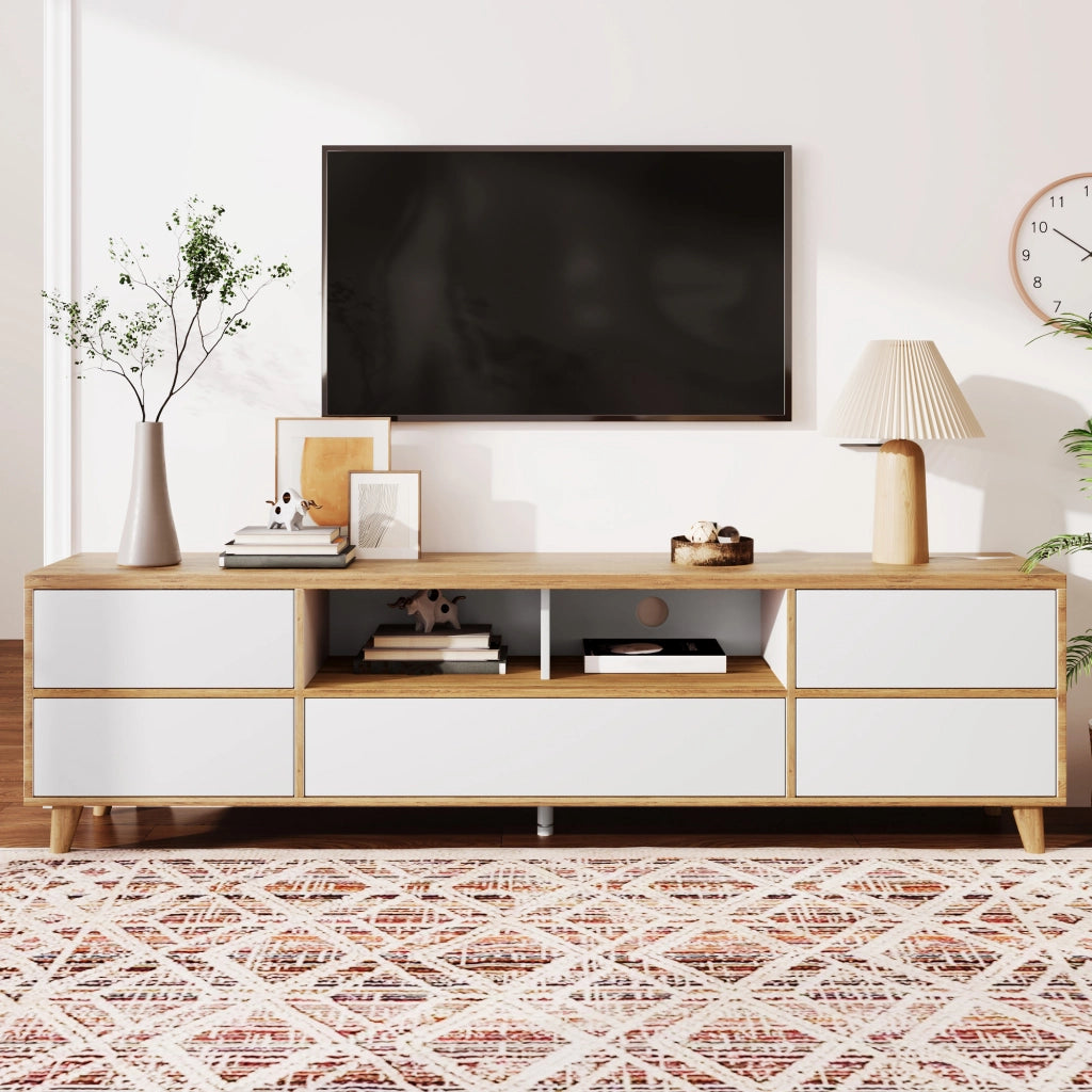 MOBILE TV 175x37x51 cm MDF Bianco e Legno