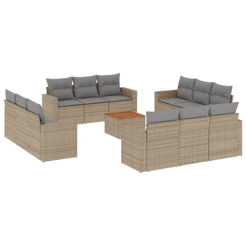 Set Divano da Giardino 13 pz con Cuscini Beige in Polyrattan 3224057