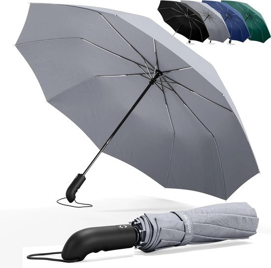 Parasole, ombrello portatile, protezione da tempesta, apertura e chiusura automatica, nero, per uomini e donne, compattabile, stabile, impermeabile a vento e pioggia in Teflon, ombrello portatile, ombrello da golf, grigio, Standard