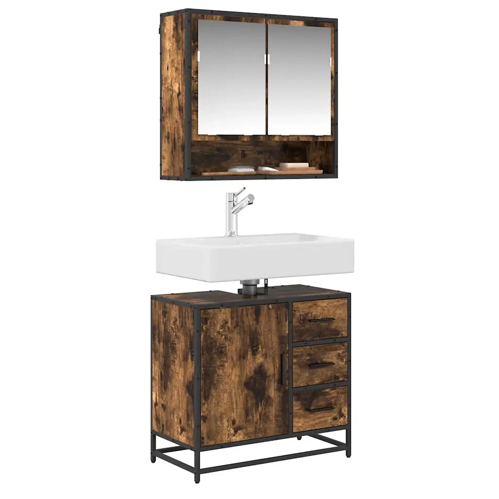 Mobile Lavabo Bagno-Armadietto da bagno Rovere Fumo 65x33x60 cm Legno Multistrato 380698