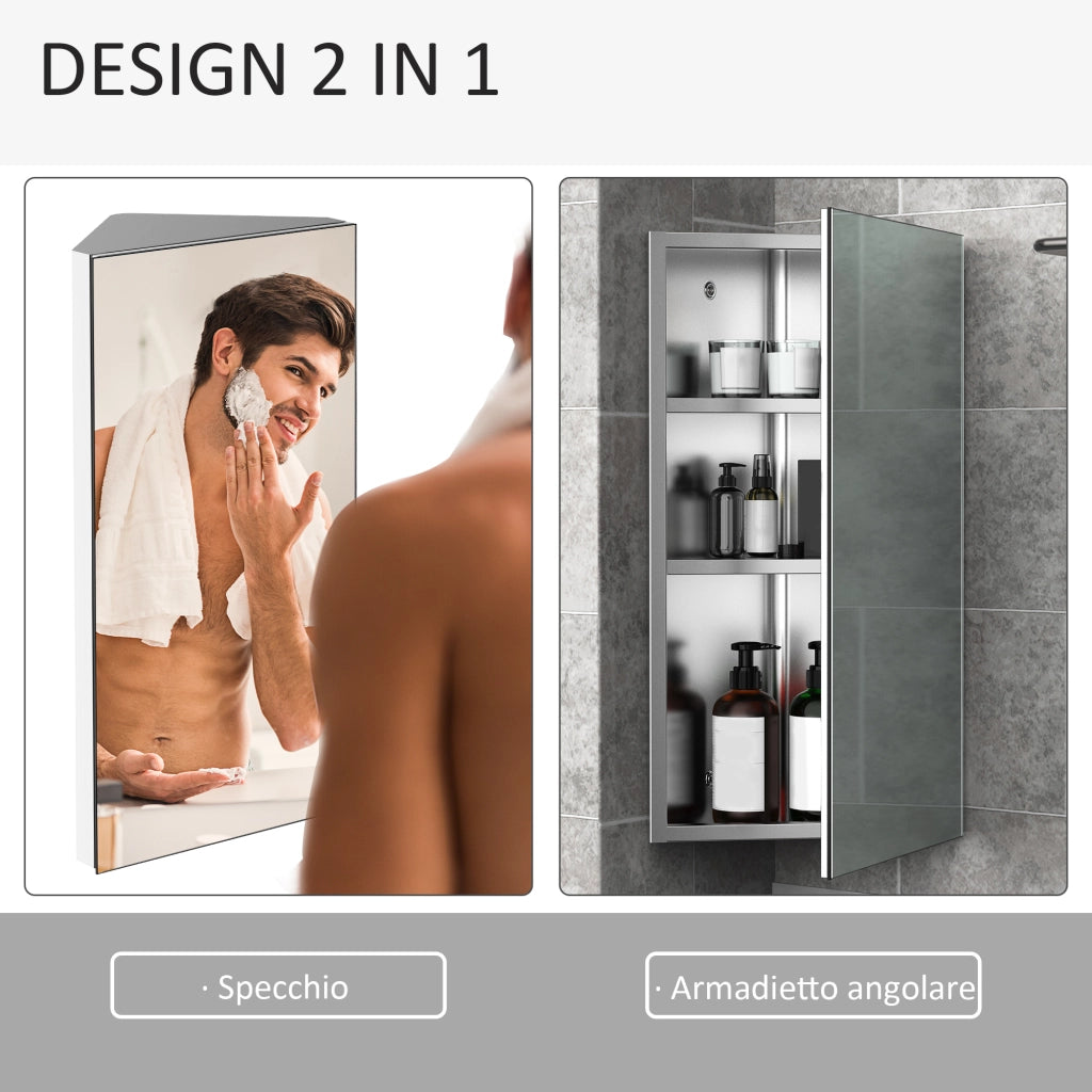 Armadietto Angolare Bagno con Specchio e Ripiani ¨C Zephmum ¨C Bianco 60x30x18.4cm