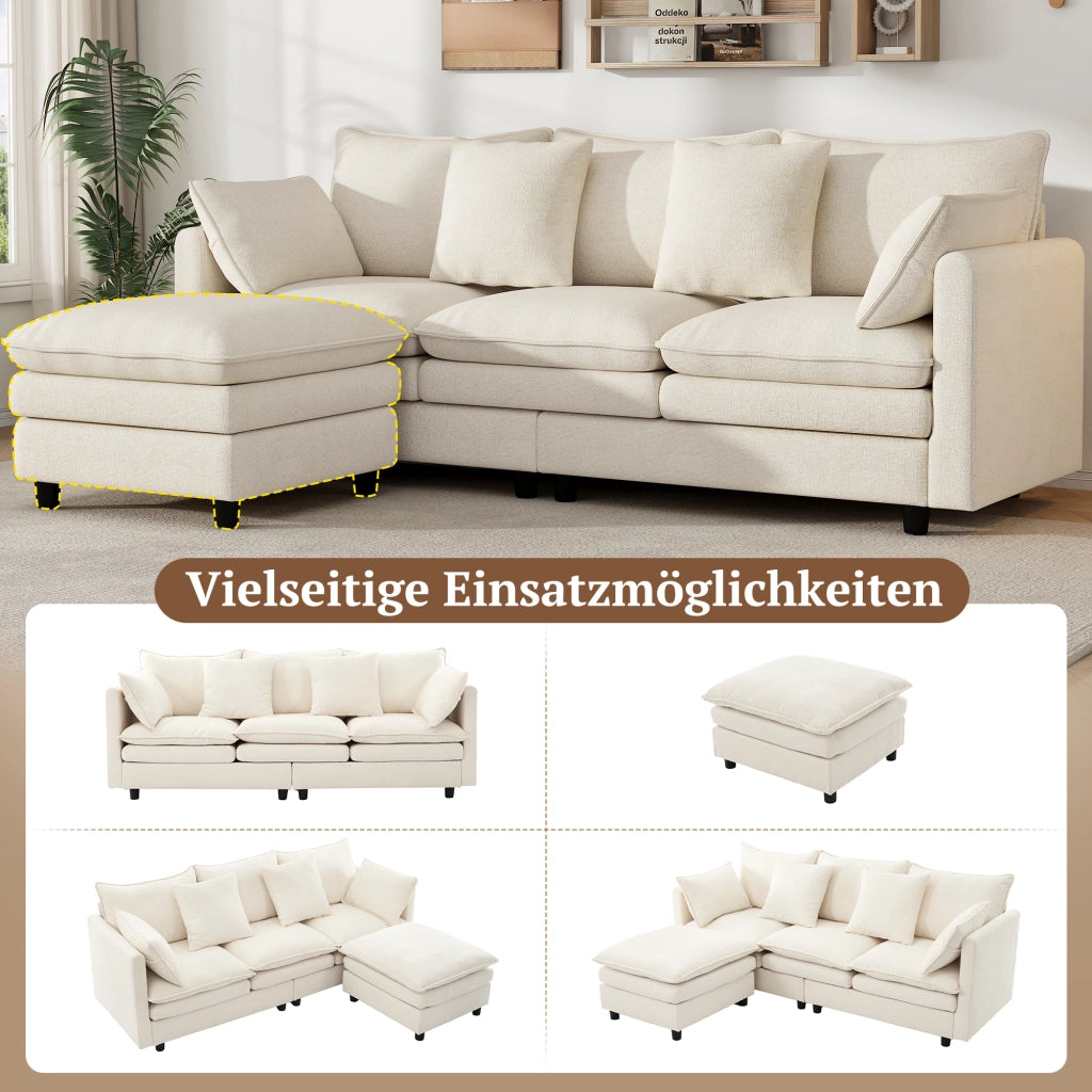 DIVANO angolare 3 posti 212x150x90 cm Chenille Beige con chaise longue