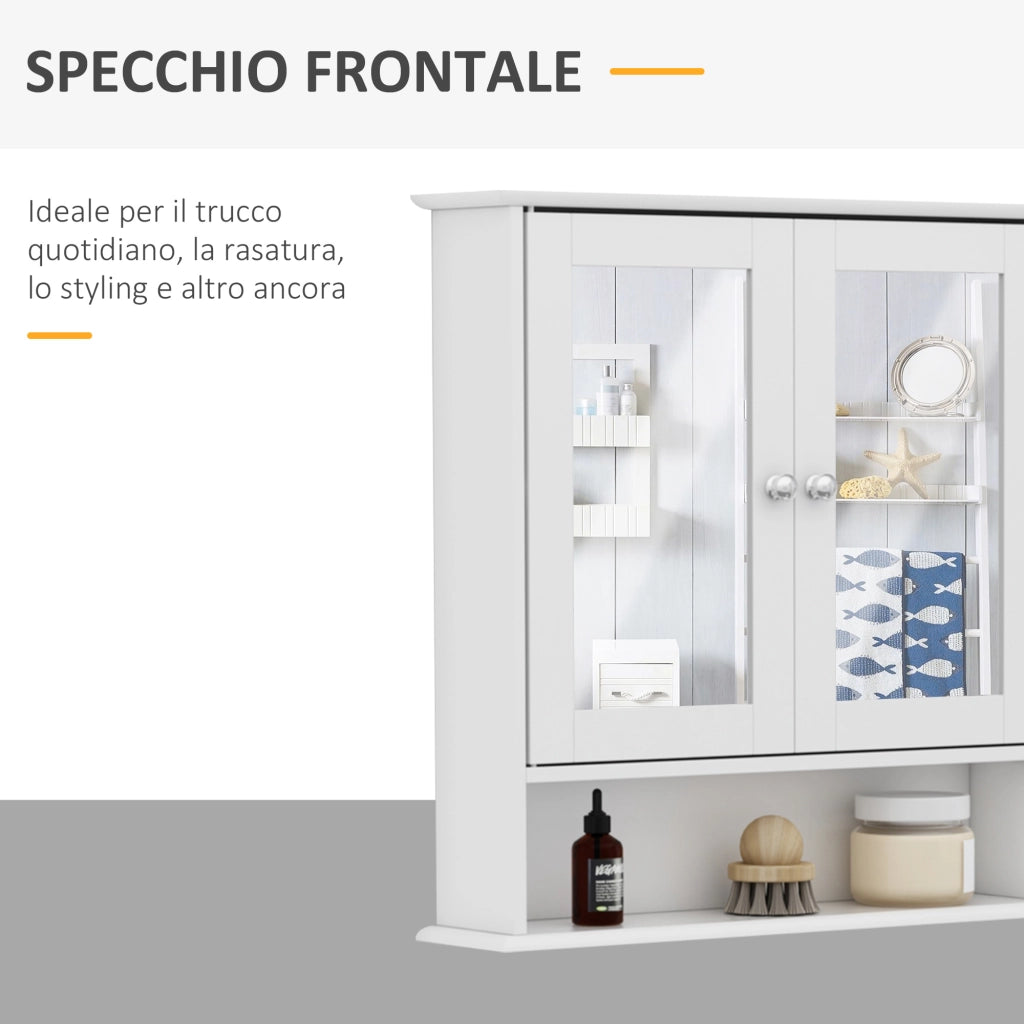 EasyComfort Mobiletto Armadietto a Muro con Specchio da Bagno Cucina in MDF 56 x 13 x 58cm Bianco