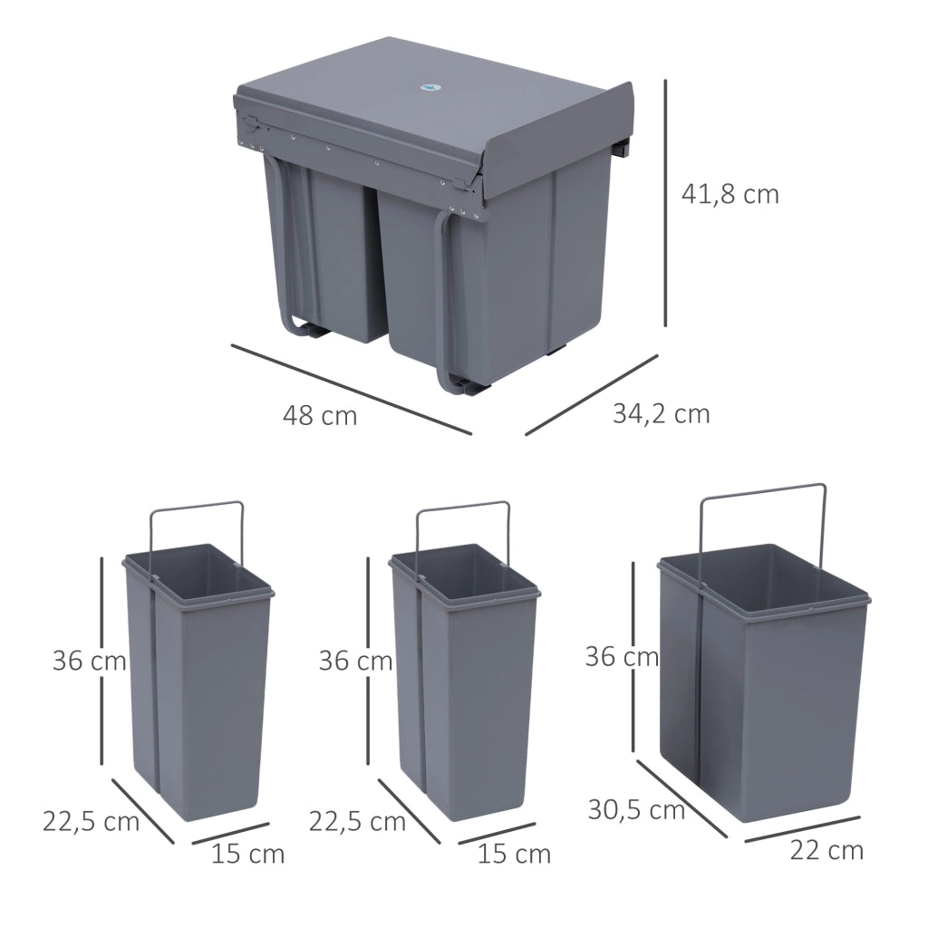 Pattumiera Estraibile 40L ¨C Xylo ¨C 3 Cestelli Removibili Grigio