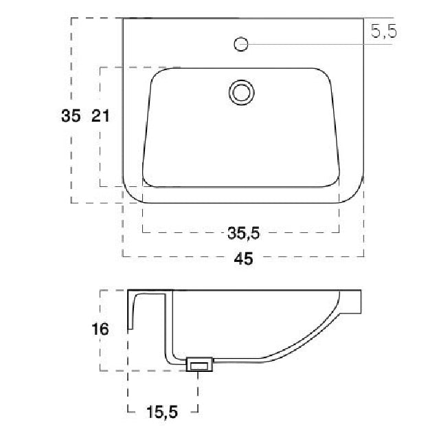 Lavabo quadro sospeso a parete 36x45 cm modello LP83 - Bianco
