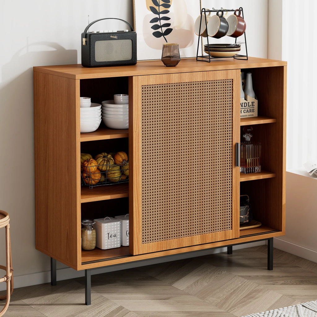 Credenza con Ante Scorrevoli e Ripiani ¨C MINIMAL ¨C Bianco, 100x90x37 cm