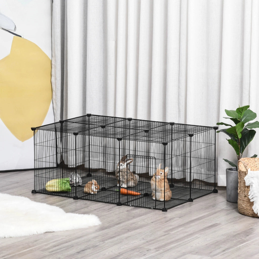 Gabbia per Conigli e Piccoli Animali ¨C Xylo ¨C 22 Pannelli Modulabili in Metallo con Porta, Nero, 105x70x45cm