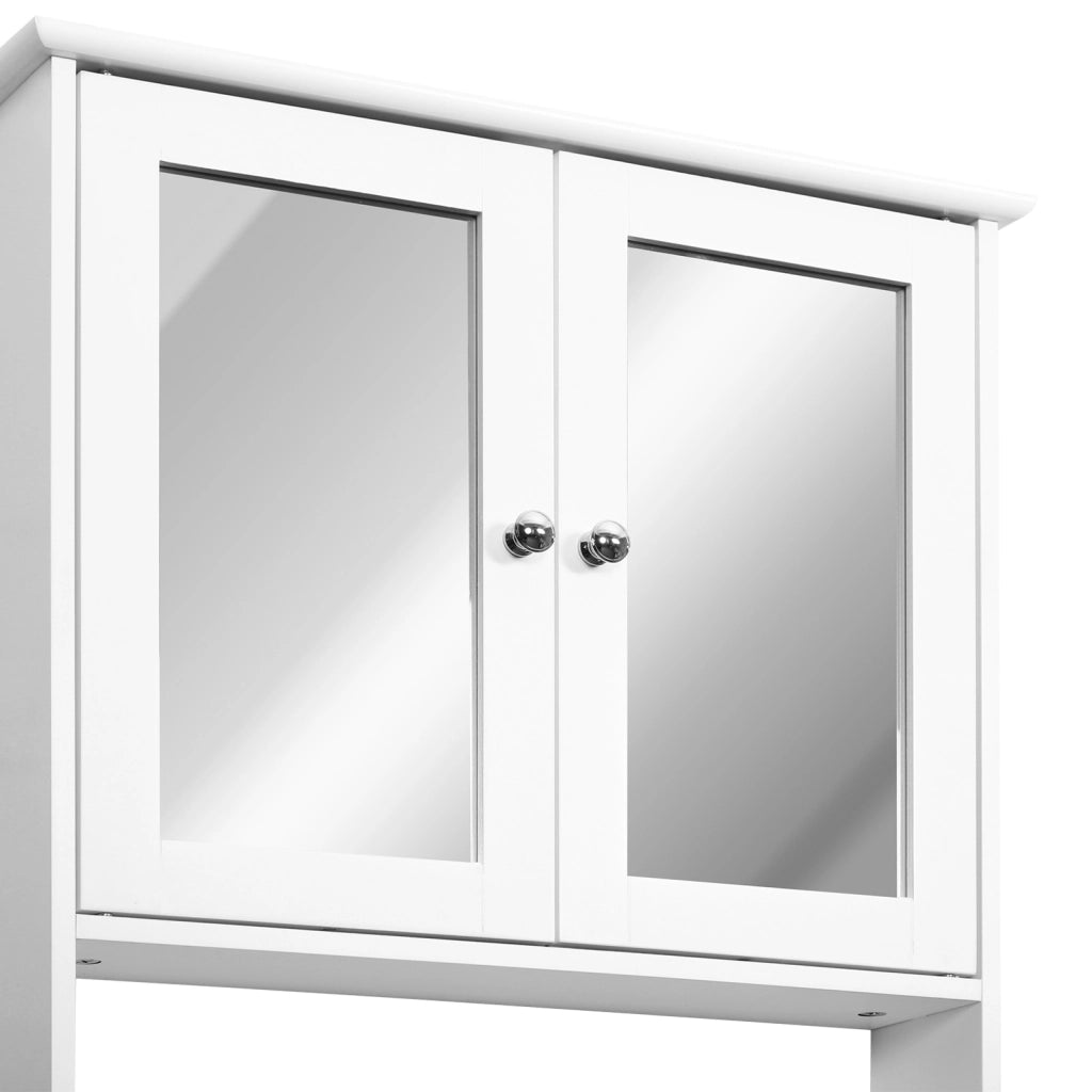 EasyComfort Mobiletto Armadietto a Muro con Specchio da Bagno Cucina in MDF 56 x 13 x 58cm Bianco