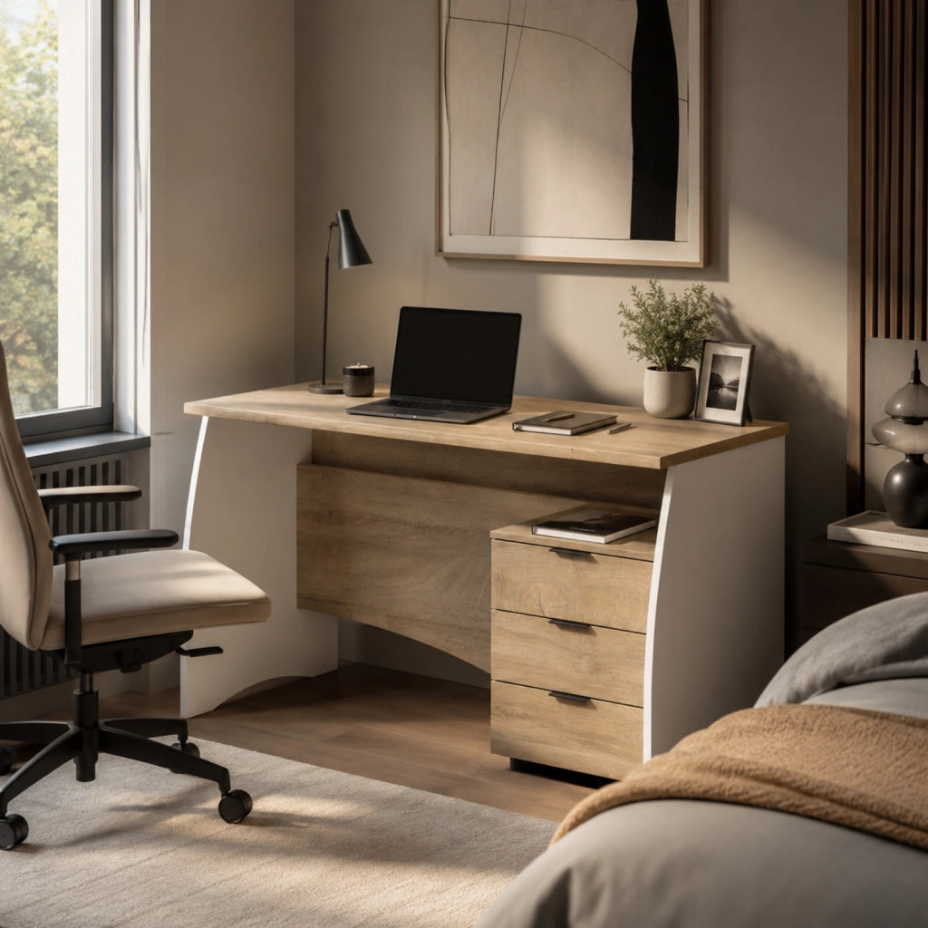 Scrivania Scrittoio Con 3 Cassetti Per Studio Ufficio Mobile Desk Da Soggiorno Sala Da Pranzo 136 X 74 X 67 Cm Bianco E Rovere