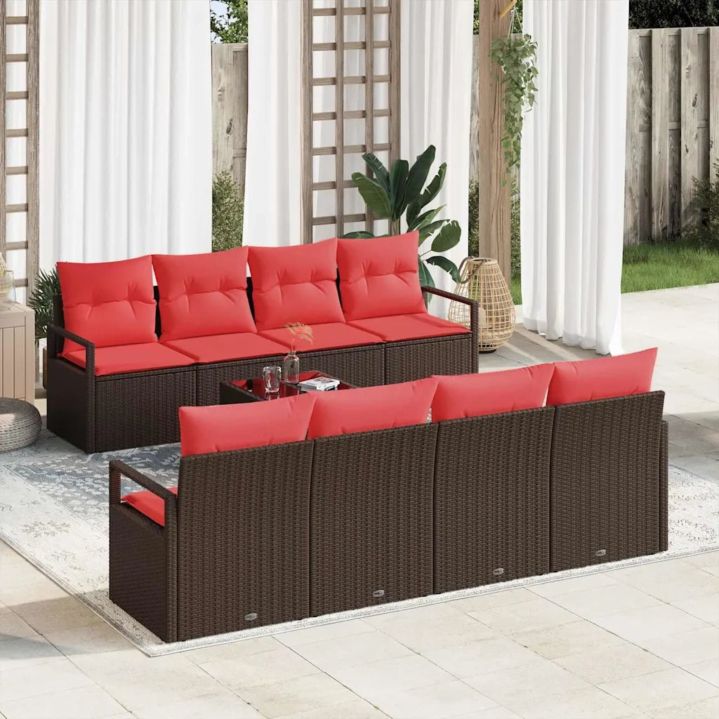 Set di divani con cuscino 7 pcs Marrone e Rosso polyrattan 3346314