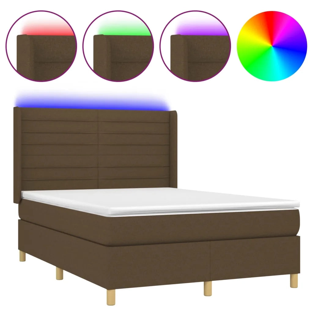 Letto a Molle Materasso e LED Marrone Scuro 140x200 cm Tessuto 3138960