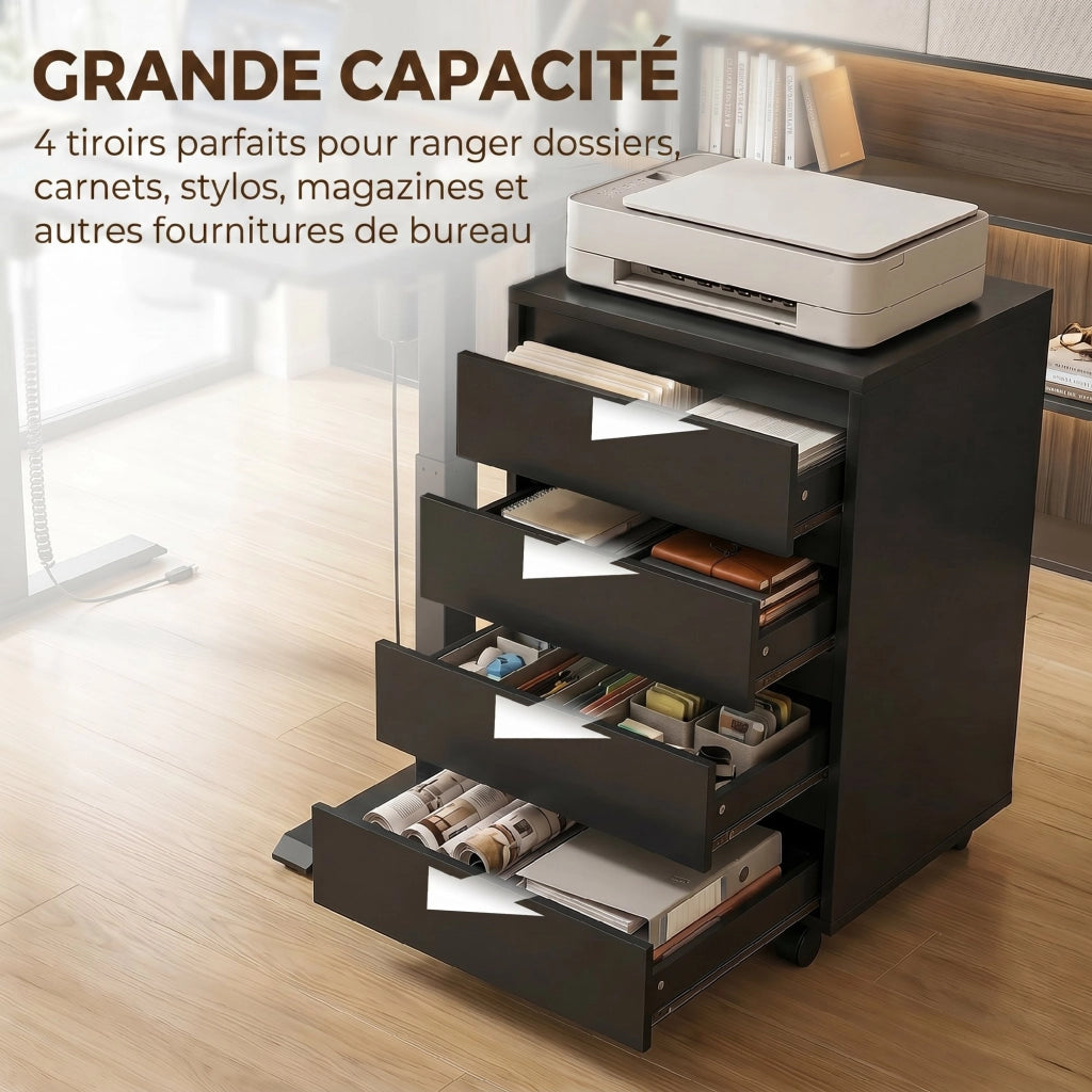 Scrivania con cassetti e ruote ¨C Minimal ¨C Legno, nero