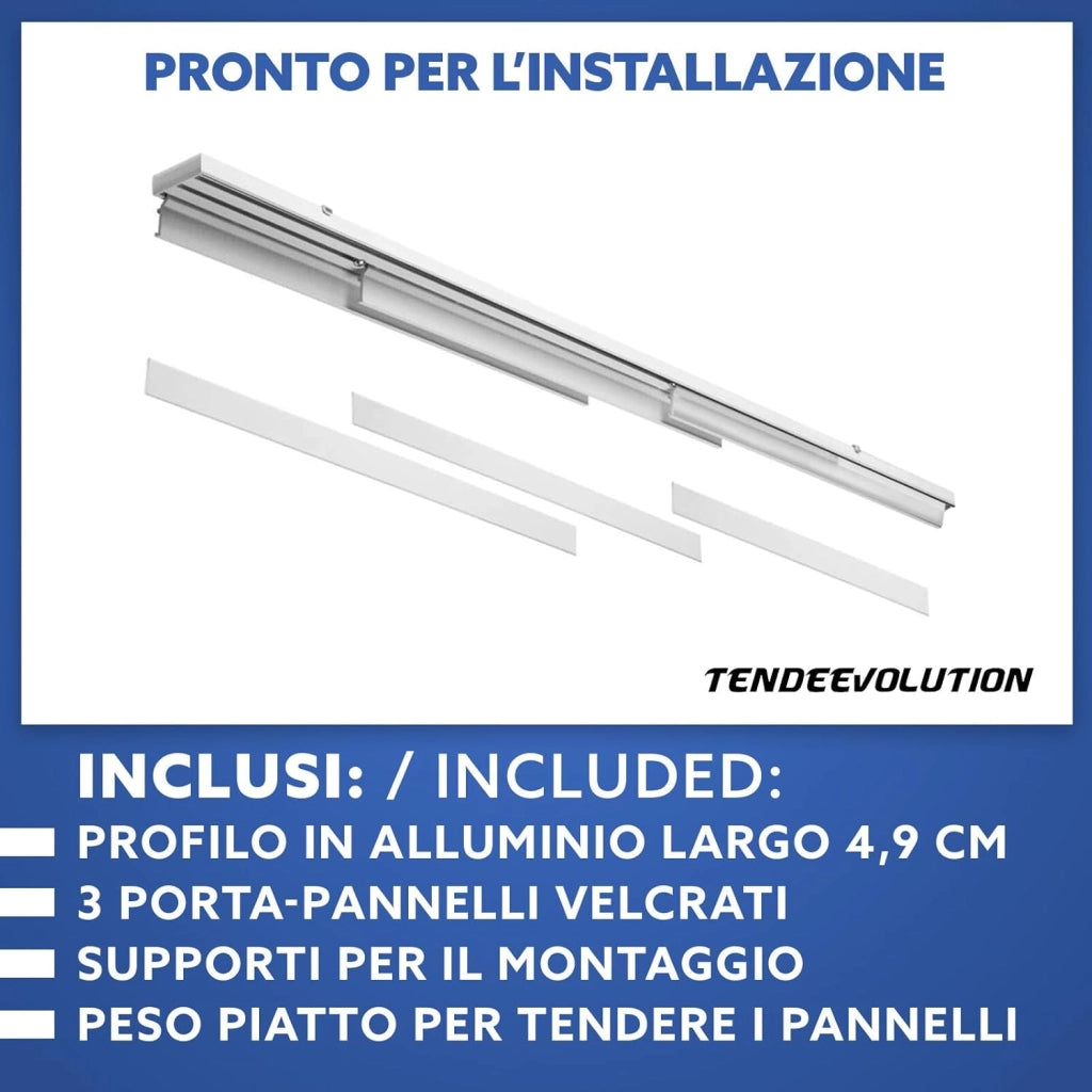 Bastone per Tende A Pannello Comando a Corda Apertura a destra, Binario a 3 vie con portapannelli da 55 CM, Attacco Soffitto Lunghezza 150 CM