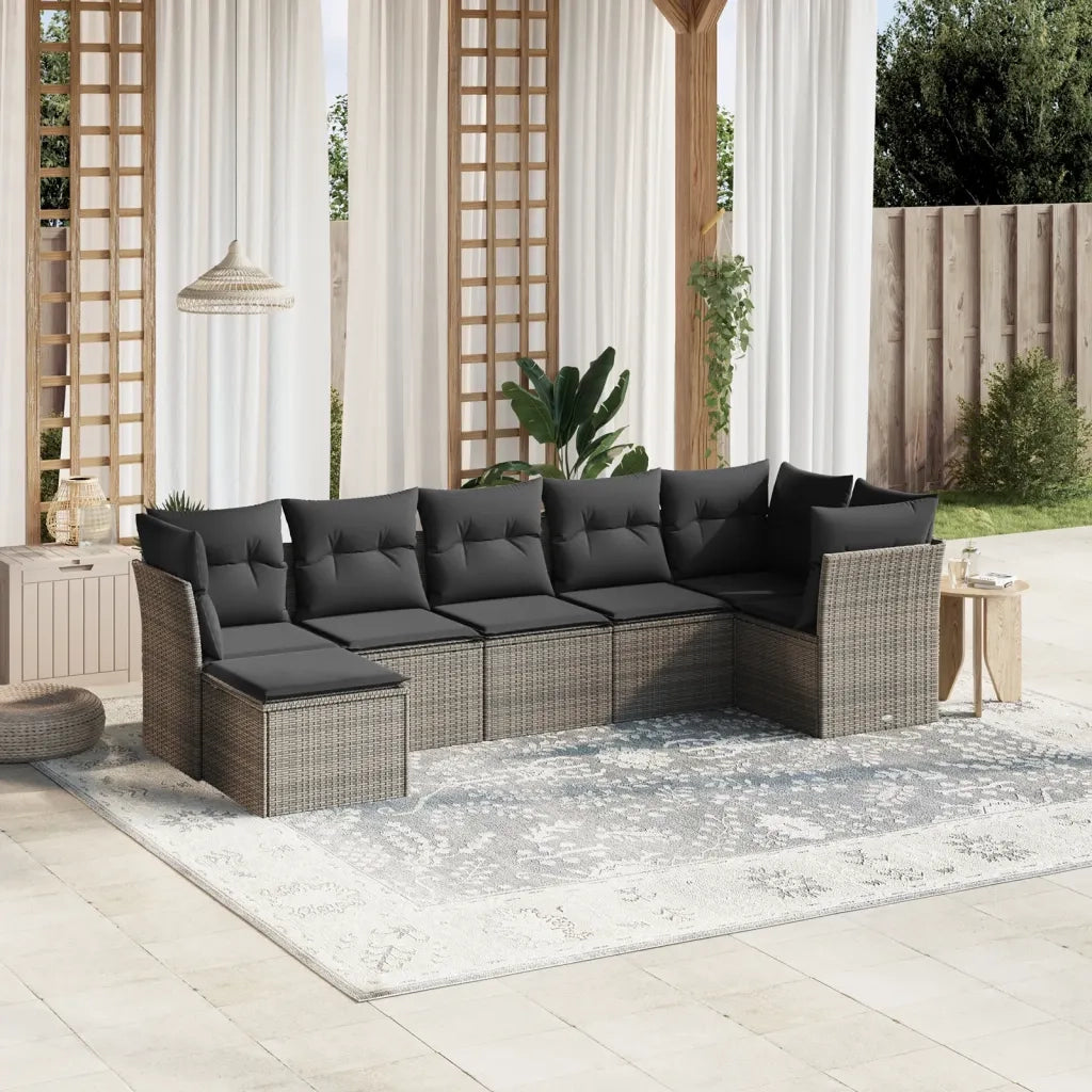 Set Divani da Giardino 7pz con Cuscini Grigio Chiaro Polyrattan