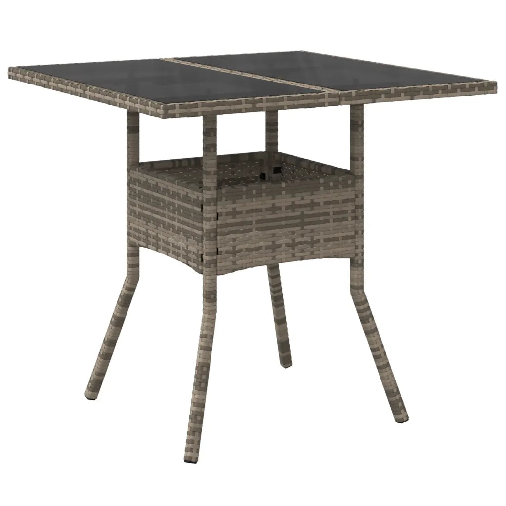 Tavolo da Giardino | Tavolino da esterno Piano in Vetro Grigio 80x80x75 cm Polyrattan