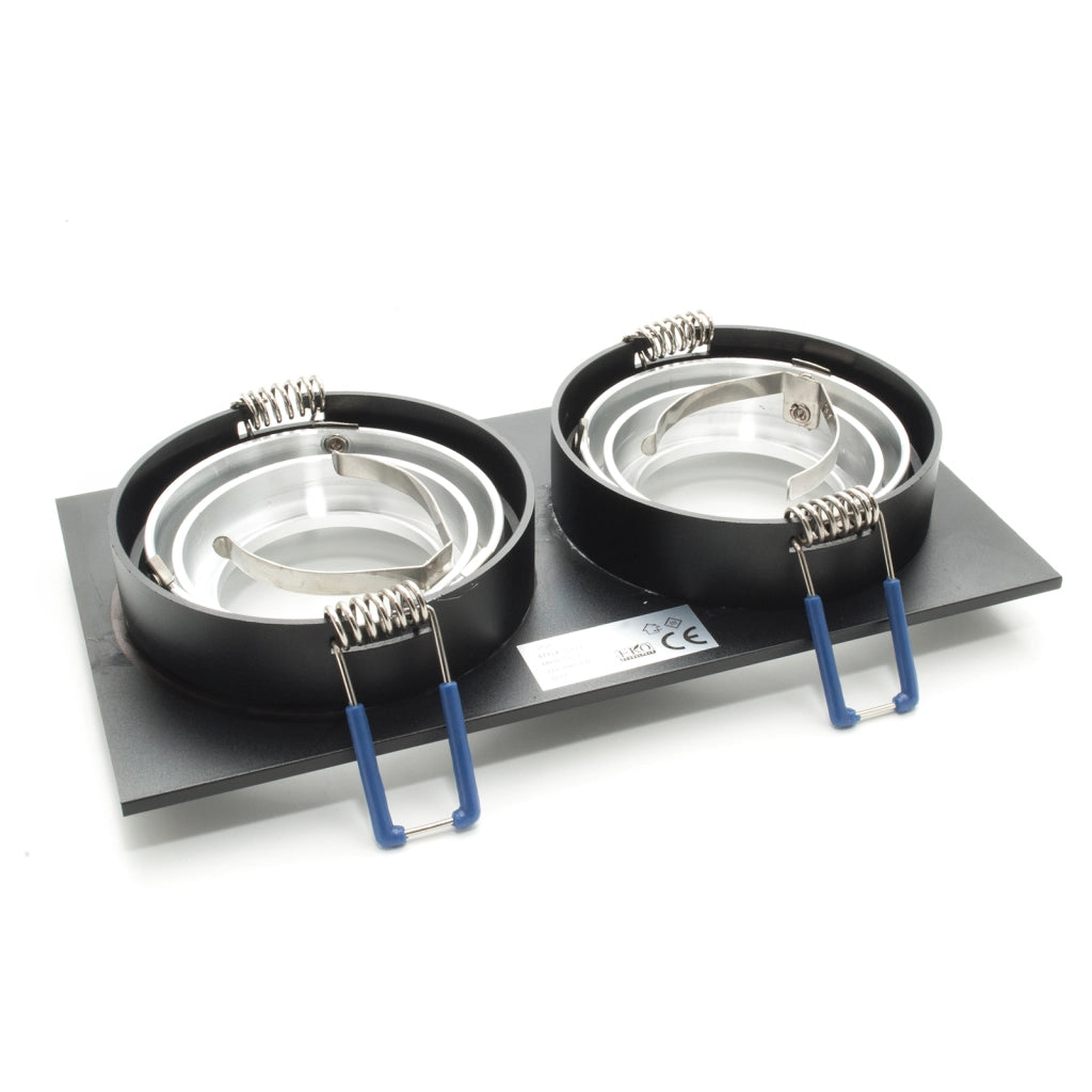 Portafaretto rettangolare nero silver incasso 155x80mm doppia luce orientabile GU10