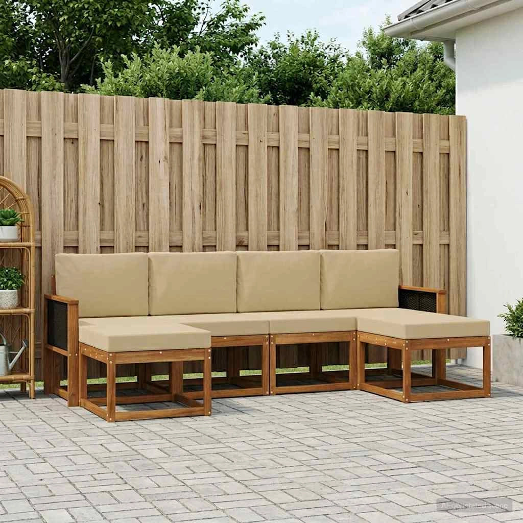 Set di divani da esterno 6 pz Naturale e Beige Poliestere 3385424