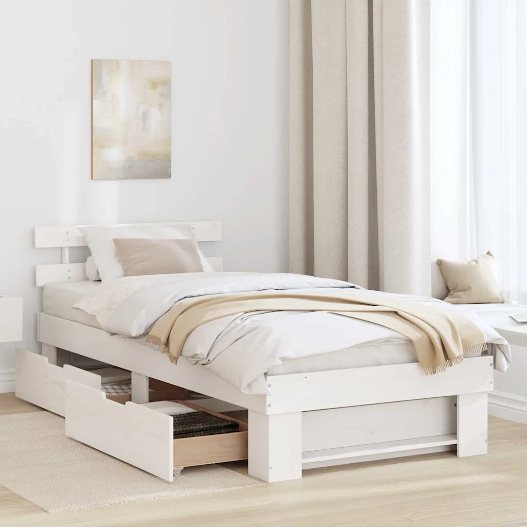 Letto singolo | Letto per adulti | Struttura del letto Bianco 100 x 200 cm Pino massello