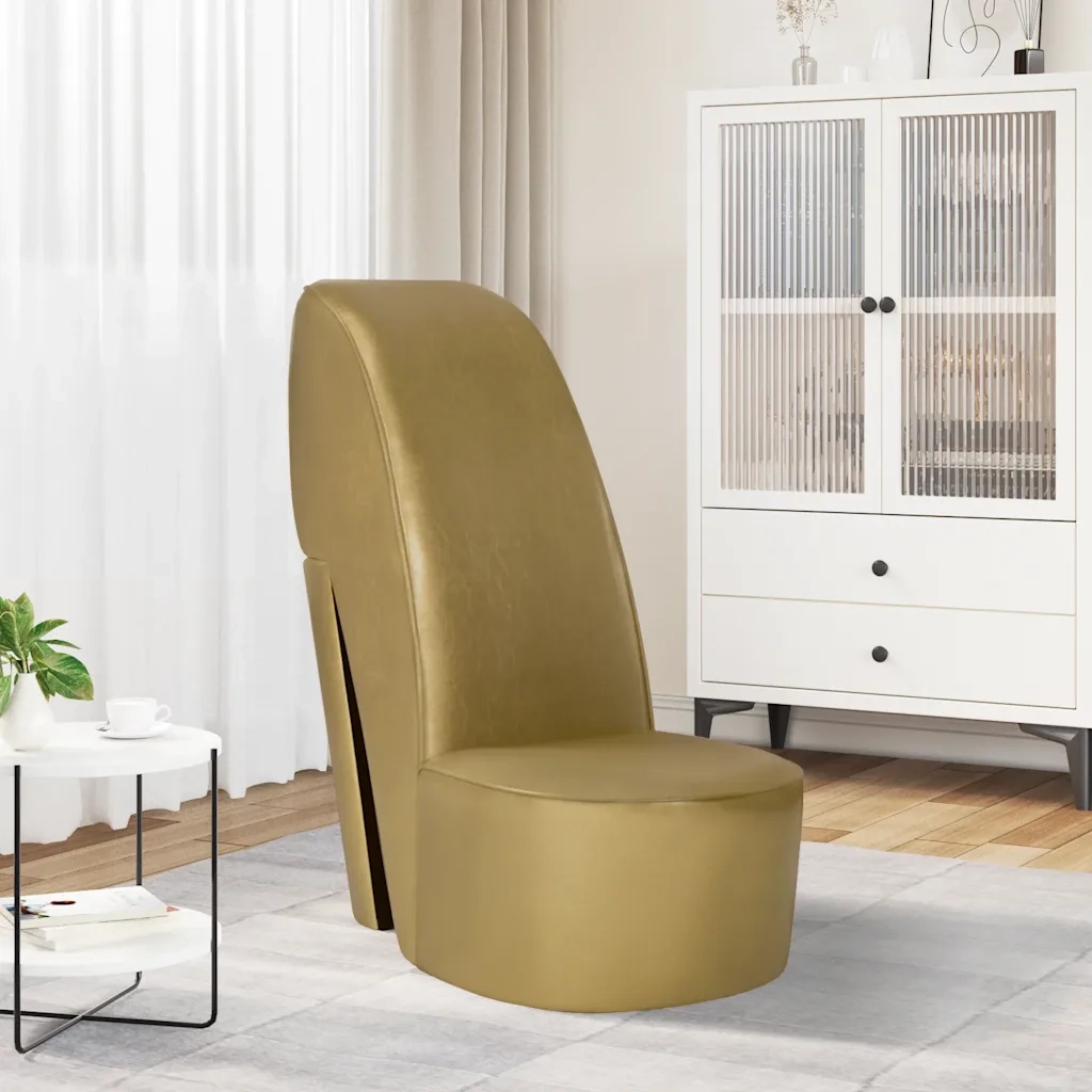 Poltrona | Sedia Relax a Forma di Scarpa con Tacco in Similpelle Oro