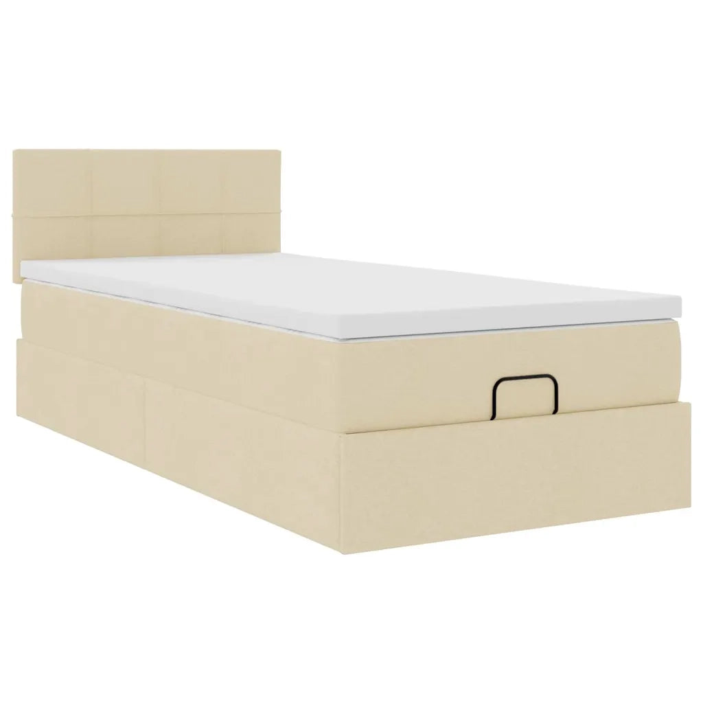 Pouf Letto con Materasso e LED Crema 90x200 cm in Tessuto 3312282