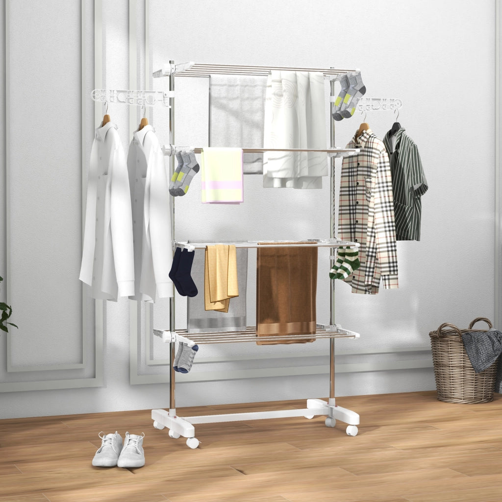 Stendibiancheria pieghevole con ali laterali per interno ed esterno ¨C zephmum ¨C bianco 142x55x172 cm