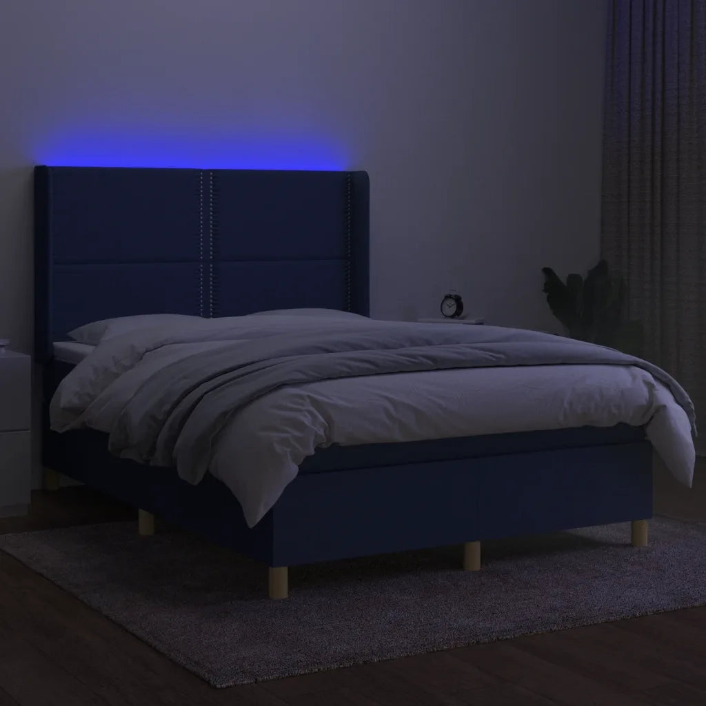 Letto a Molle con Materasso e LED Blu 140x200 cm in Tessuto 3138803