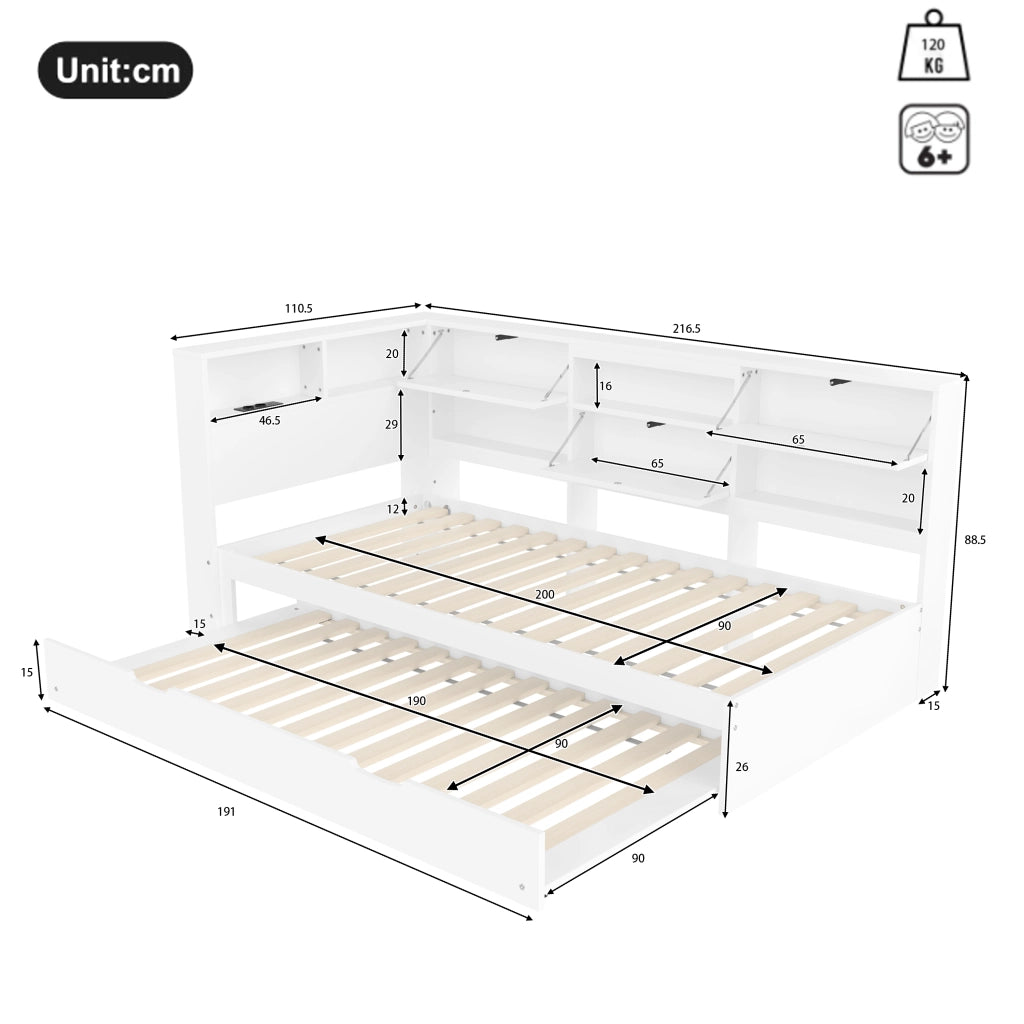 Divano Letto Estraibile con Contenitore ¨C MINIMAL ¨C Bianco 90x200