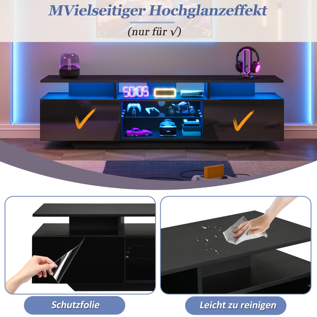 MOBILE TV 160x40x45 cm Nero MDF con LED e 2 ante