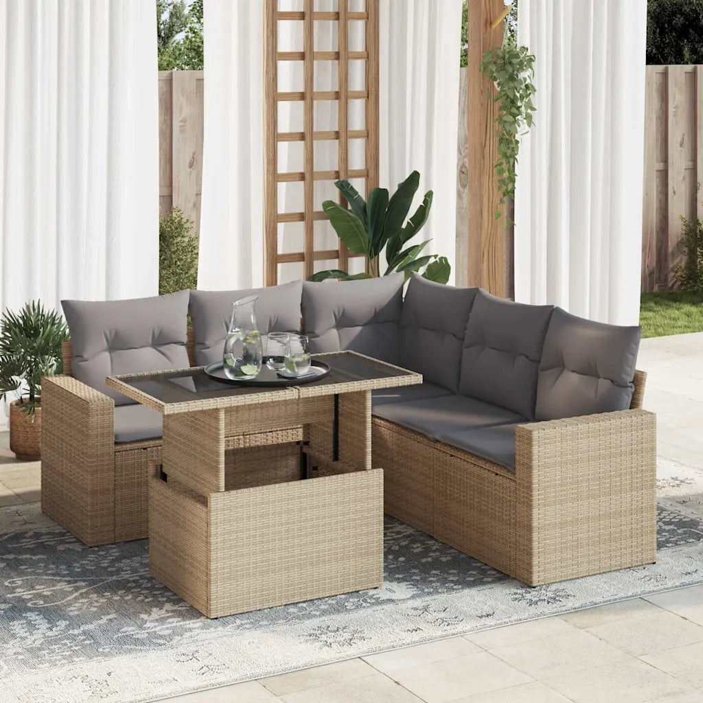 Set Divano da Giardino 6 pz con Cuscini Beige in Polyrattan 3326320