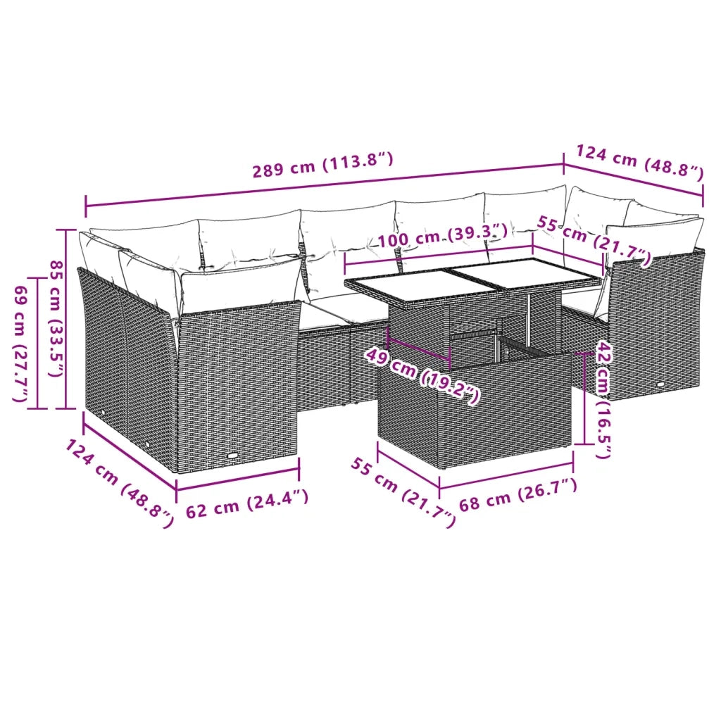 Set Divani da Giardino con Cuscini 8 pz Nero in Polyrattan 3266395