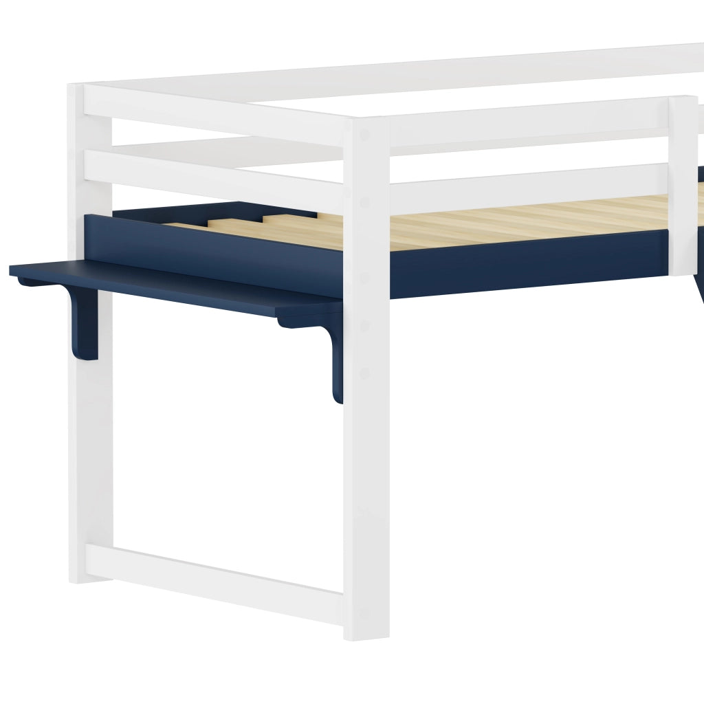 Letto a soppalco per bambini 90x200 cm in legno massello di pino, letto per bambini con sistema anticaduta, scaletta fissa e tavolino contenitore, ret