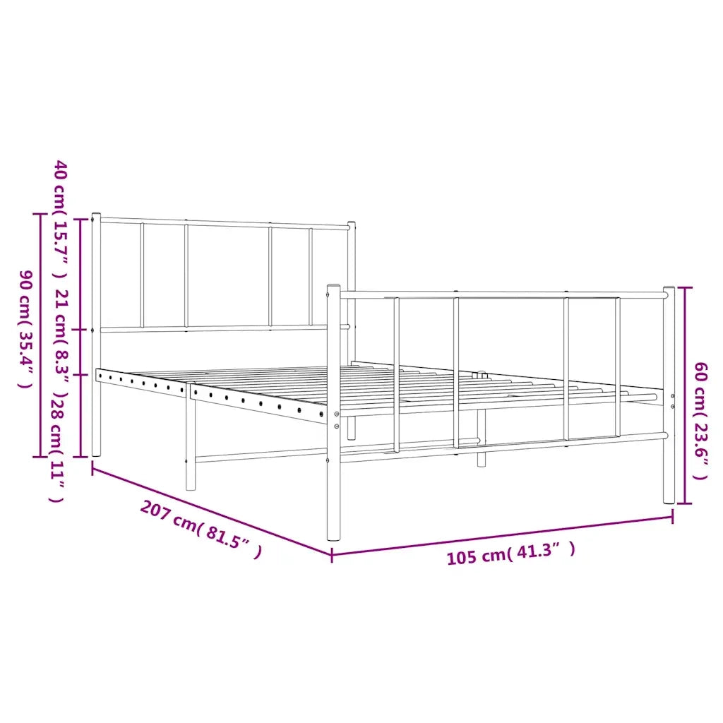 Letto singolo | Letto per adulti | Giroletto con Testiera e Pediera Metallo Bianco 100x200 cm
