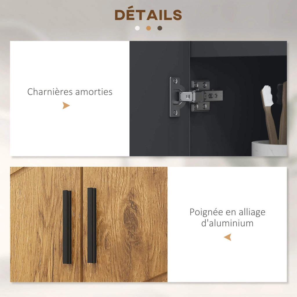 Mobile sottolavabo bagno ¨C Xylo ¨C 2 ante con ripiano, 60x30x60 cm, grigio antracite effetto legno