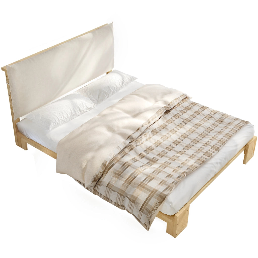 DESMIU Letto matrimoniale 2 posti con testiera imbottita, doghe stabili e gambe larghe, 140 × 200 cm, senza materasso
