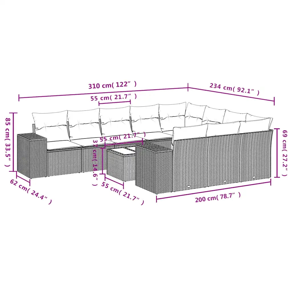 Set Divani da Giardino 11 pz con Cuscini Nero in Polyrattan 3223096