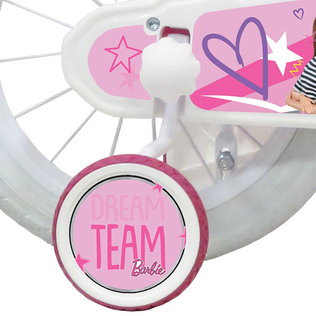 Bicicletta per Bambine 14" Barbie Freni Caliper e Stabilizzatori in Acciaio Hi-Ten Rosa