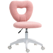 Sedia da ufficio girevole con schienale a cuore e altezza regolabile per studio in teddy fleece rosa