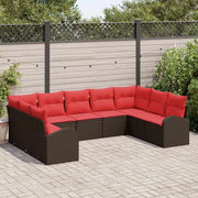 Set Divano da Giardino 9 pcs Marrone e Rosso polyrattan 3354873