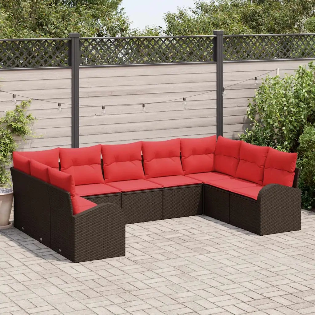 Set Divano da Giardino 9 pcs Marrone e Rosso polyrattan 3354873