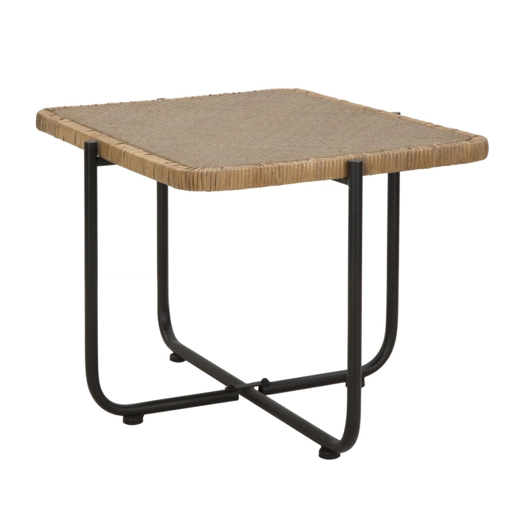 Tavolino da caffè Cebu in rattan e ferro nero — 75x55x46,5 cm