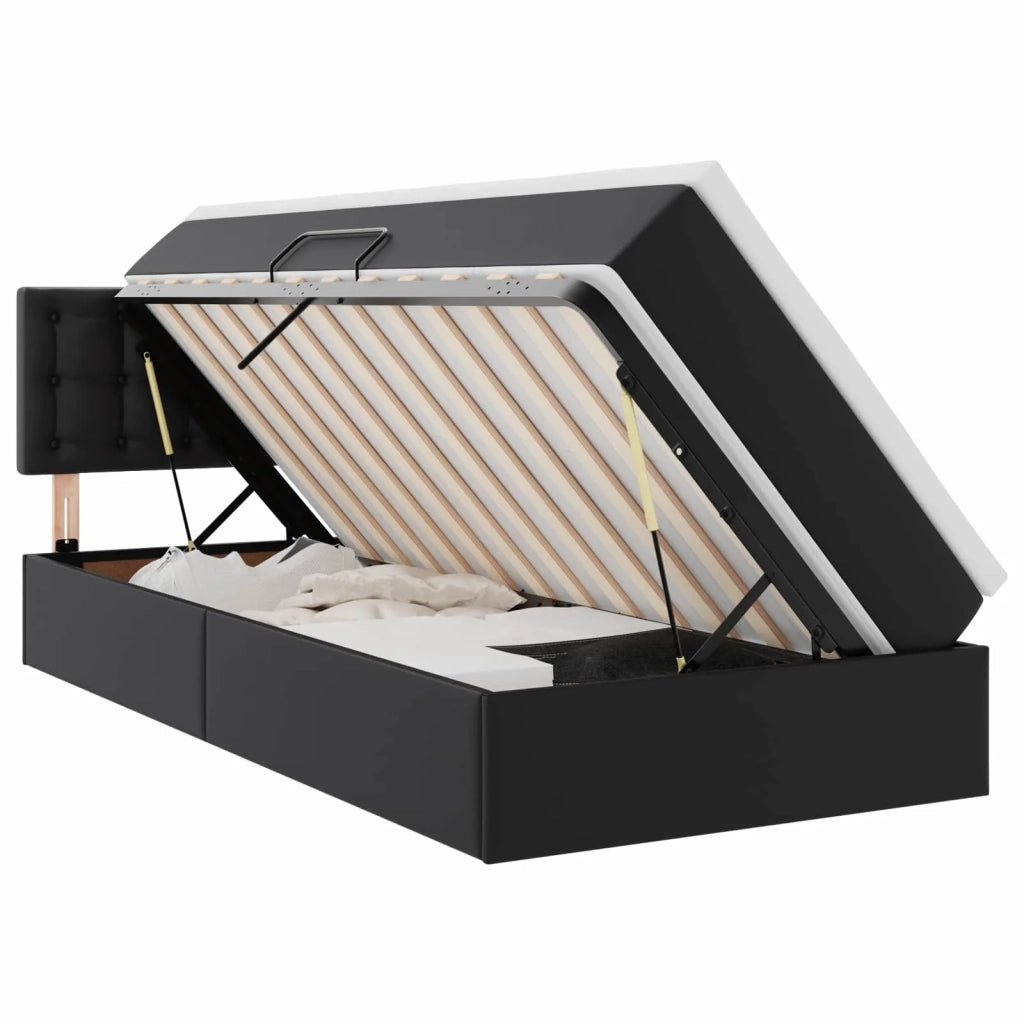 Letto con contenitore e LED Nero 100 x 200 cm Pelle Sintetica