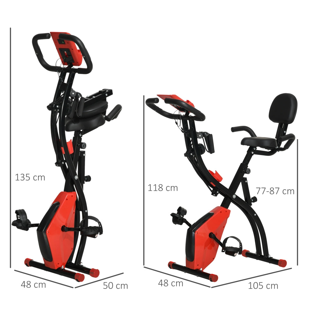 Cyclette pieghevole 2 in 1 con display LCD e resistenza magnetica regolabile su 8 livelli, completa di 1 coppia di cavi di tensione per un