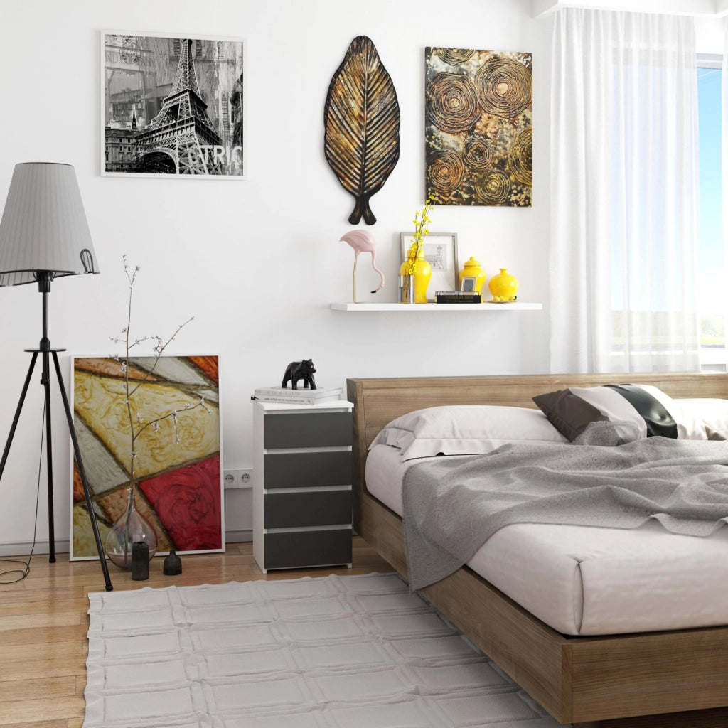 Cassettiera AKORD CL4 Cassettiera Bianca 40 cm 4 cassetti inserto frontale Grigio Grafite 40x35x74 cm